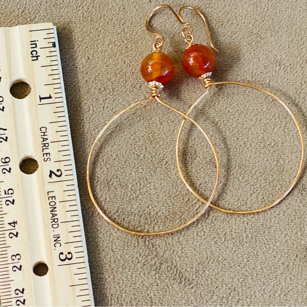 Brass Hoops with Carnelian Beads